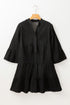 Chambray Ruffled 3/4 Sleeve Tiered Split V Neck Mini Dress